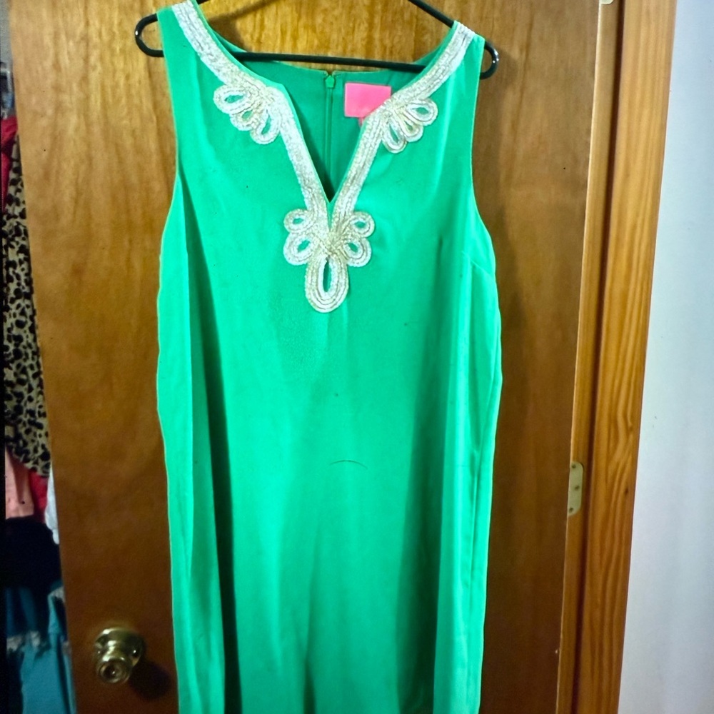 Lilly Pulitzer Green Mini Dress with Gold Accents
